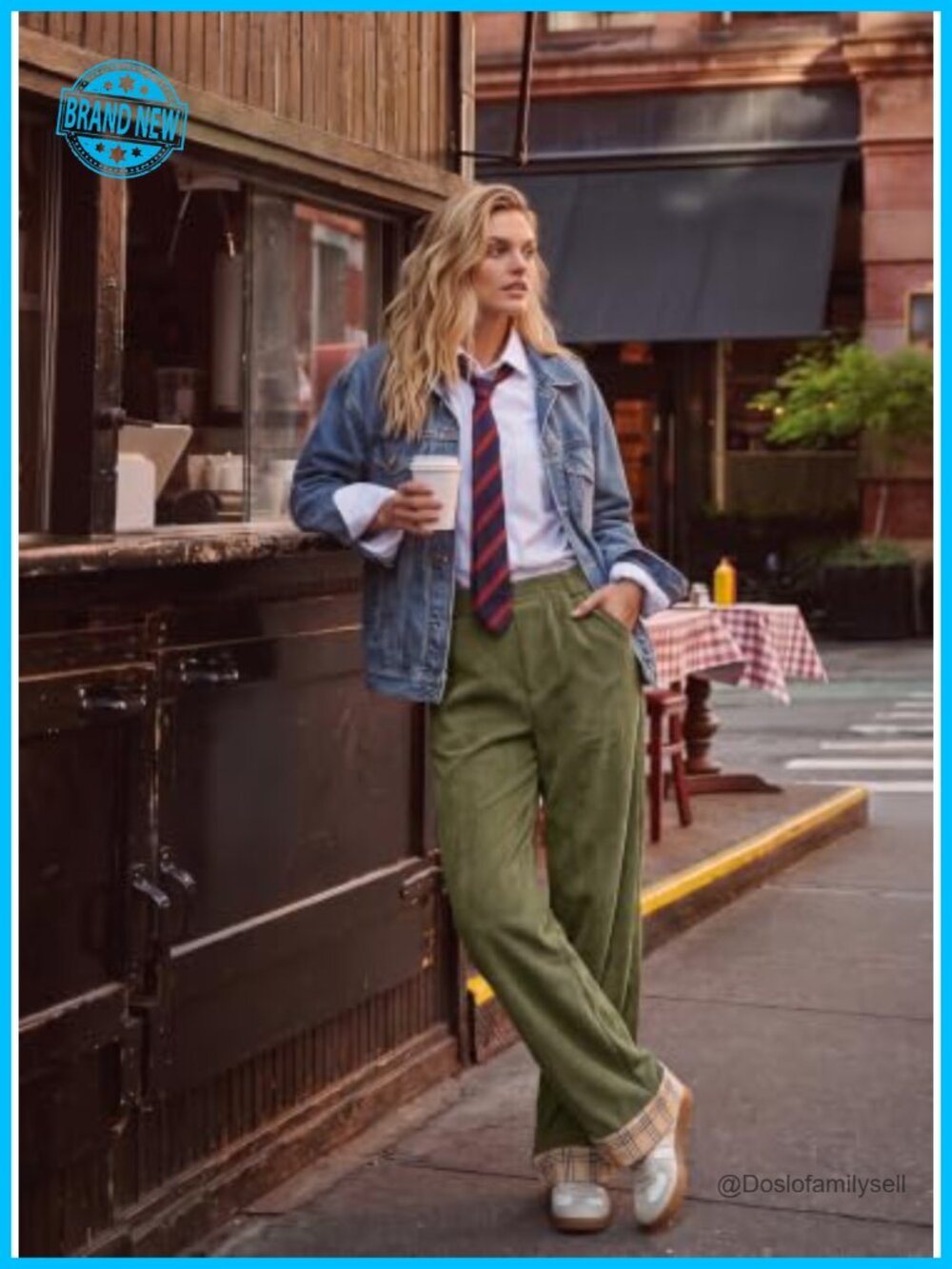 Corduroy Wide Leg Pants High Rise Elastic Waist Casual with Pockets - Picture 3 of 6